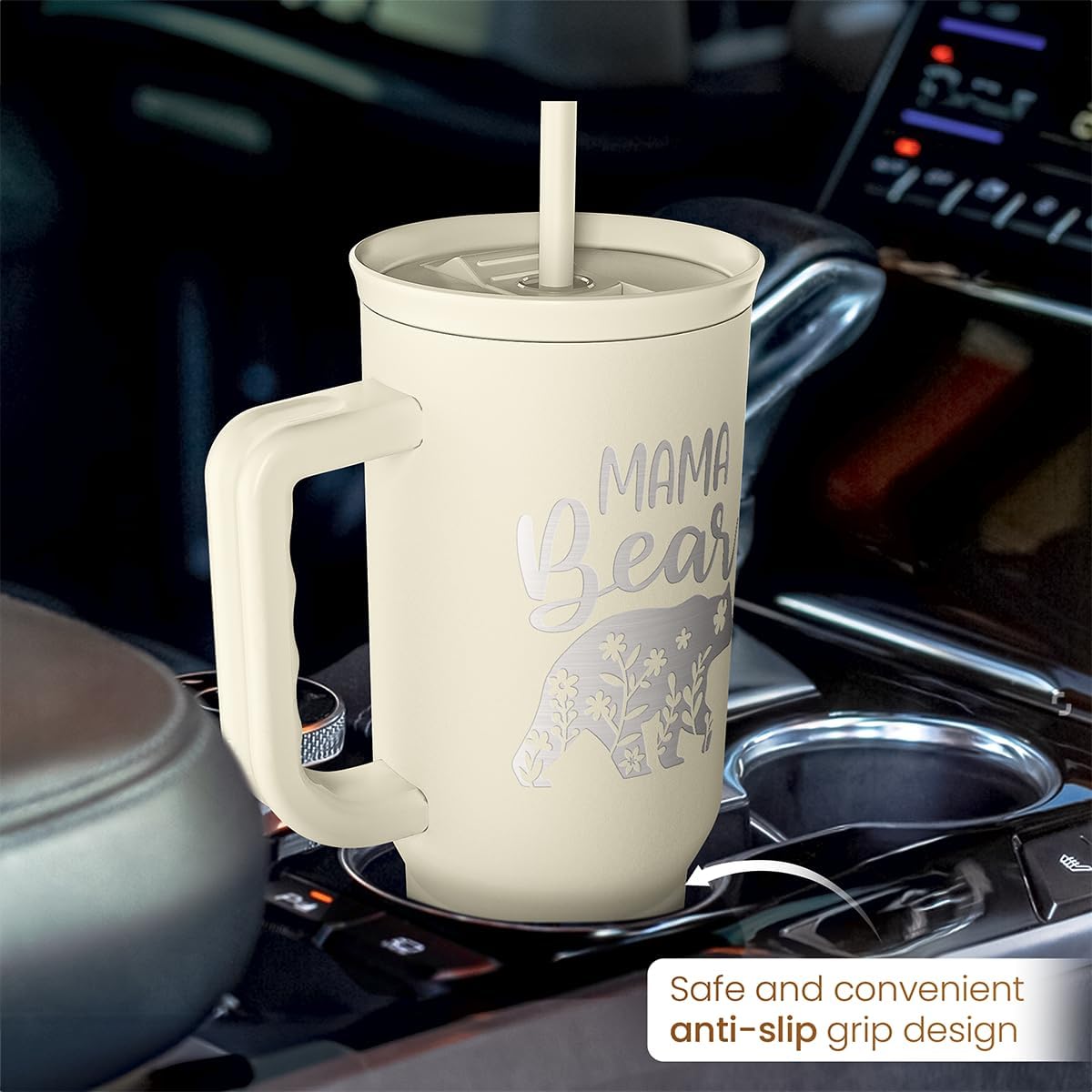 Floral Tumbler with Handle 40oz, Stainless Steel Insulated Tumblers Coffee Travel Mug Cup with Straw, Flower Coffee Cup Gifts for Women Girls, Gift for Her on Christmas Birthday Mothers Day