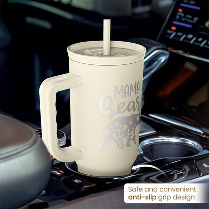 Floral Tumbler with Handle 40oz, Stainless Steel Insulated Tumblers Coffee Travel Mug Cup with Straw, Flower Coffee Cup Gifts for Women Girls, Gift for Her on Christmas Birthday Mothers Day