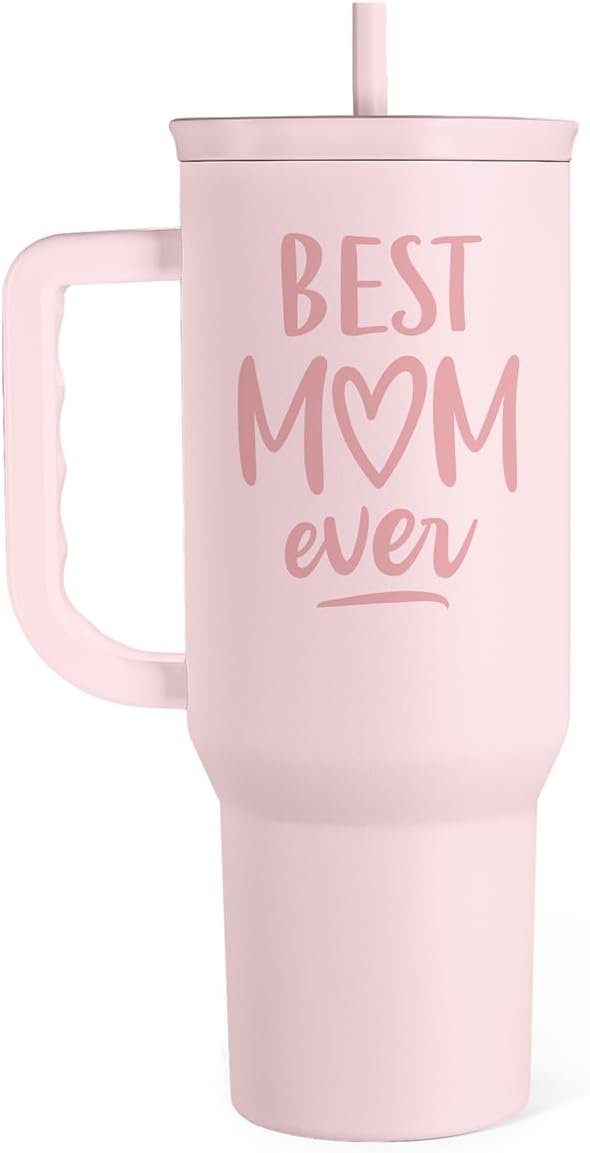 Floral Tumbler with Handle 40oz, Stainless Steel Insulated Tumblers Coffee Travel Mug Cup with Straw, Flower Coffee Cup Gifts for Women Girls, Gift for Her on Christmas Birthday Mothers Day