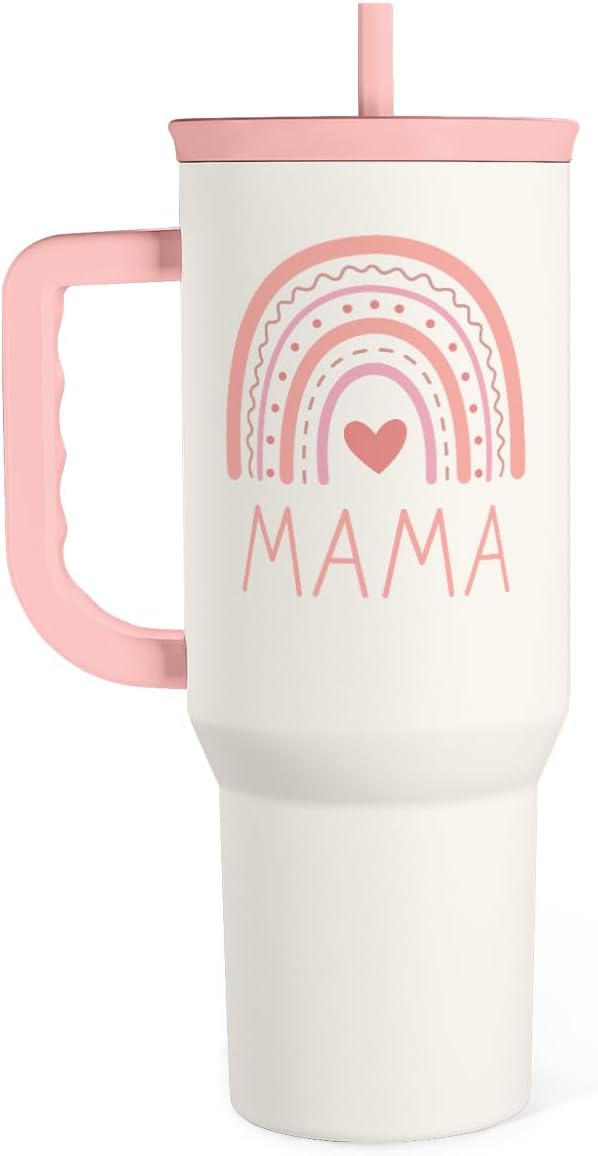 Floral Tumbler with Handle 40oz, Stainless Steel Insulated Tumblers Coffee Travel Mug Cup with Straw, Flower Coffee Cup Gifts for Women Girls, Gift for Her on Christmas Birthday Mothers Day