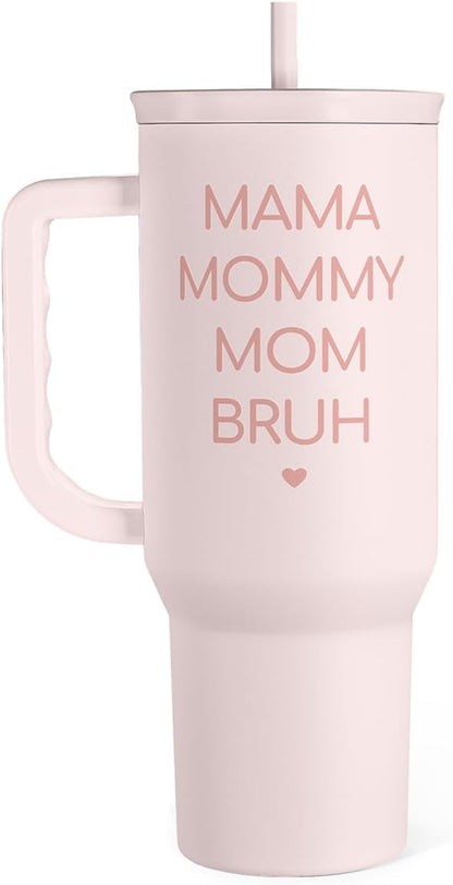 Floral Tumbler with Handle 40oz, Stainless Steel Insulated Tumblers Coffee Travel Mug Cup with Straw, Flower Coffee Cup Gifts for Women Girls, Gift for Her on Christmas Birthday Mothers Day