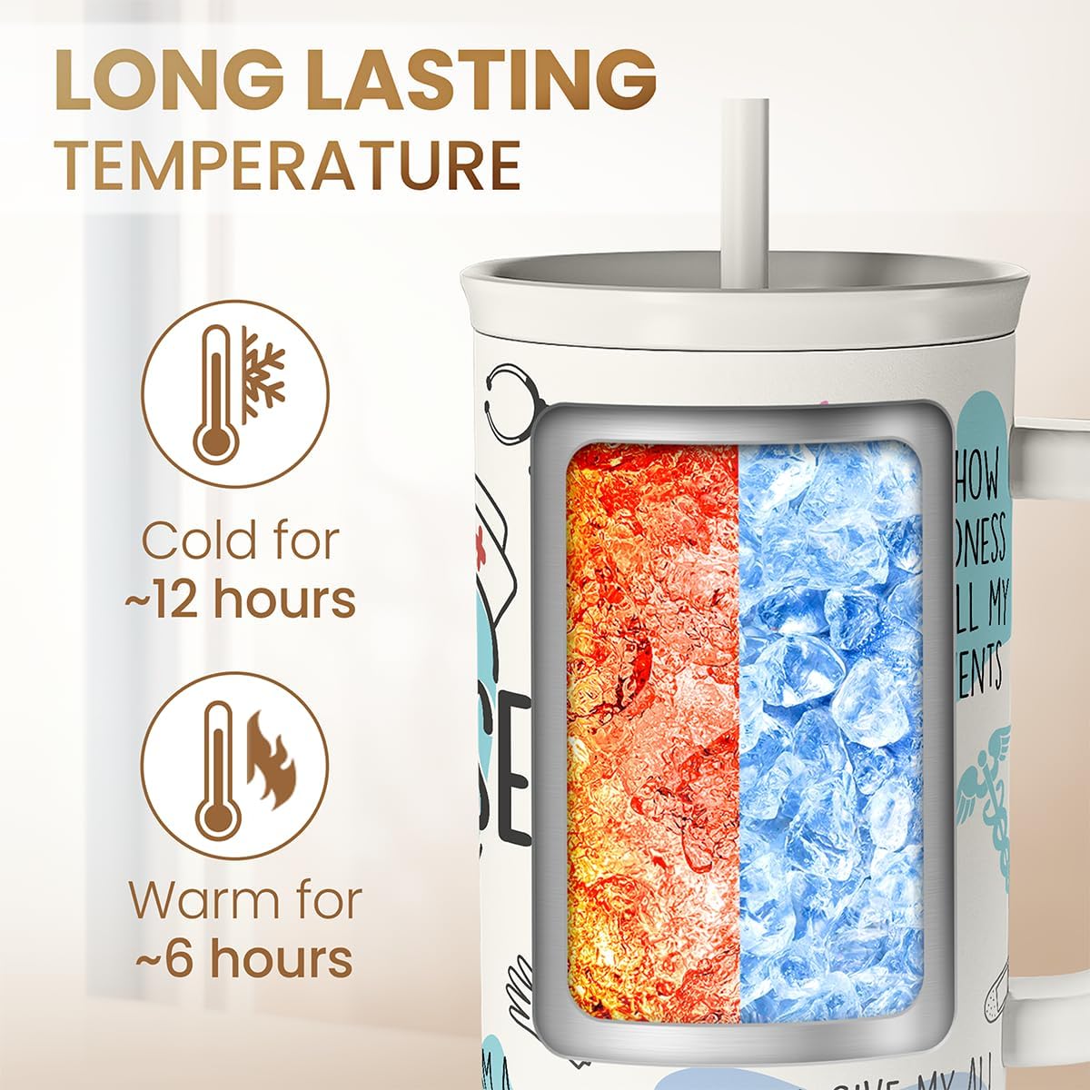 Floral Tumbler with Handle 40oz, Stainless Steel Insulated Tumblers Coffee Travel Mug Cup with Straw, Flower Coffee Cup Gifts for Women Girls, Gift for Her on Christmas Birthday Mothers Day