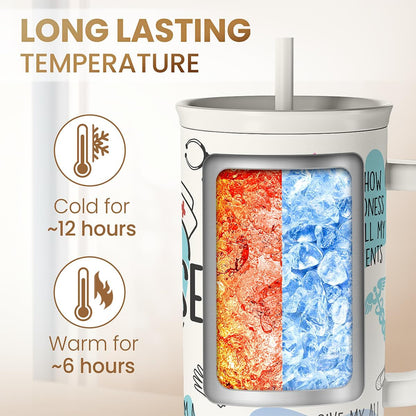 Floral Tumbler with Handle 40oz, Stainless Steel Insulated Tumblers Coffee Travel Mug Cup with Straw, Flower Coffee Cup Gifts for Women Girls, Gift for Her on Christmas Birthday Mothers Day
