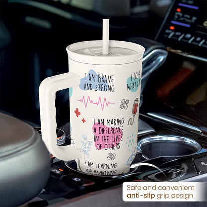 Floral Tumbler with Handle 40oz, Stainless Steel Insulated Tumblers Coffee Travel Mug Cup with Straw, Flower Coffee Cup Gifts for Women Girls, Gift for Her on Christmas Birthday Mothers Day