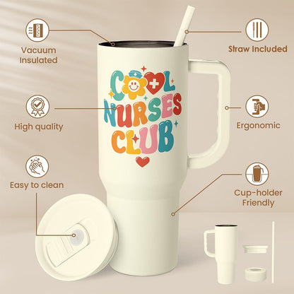 Floral Tumbler with Handle 40oz, Stainless Steel Insulated Tumblers Coffee Travel Mug Cup with Straw, Flower Coffee Cup Gifts for Women Girls, Gift for Her on Christmas Birthday Mothers Day