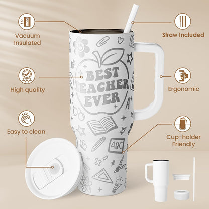 Floral Tumbler with Handle 40oz, Stainless Steel Insulated Tumblers Coffee Travel Mug Cup with Straw, Flower Coffee Cup Gifts for Women Girls, Gift for Her on Christmas Birthday Mothers Day