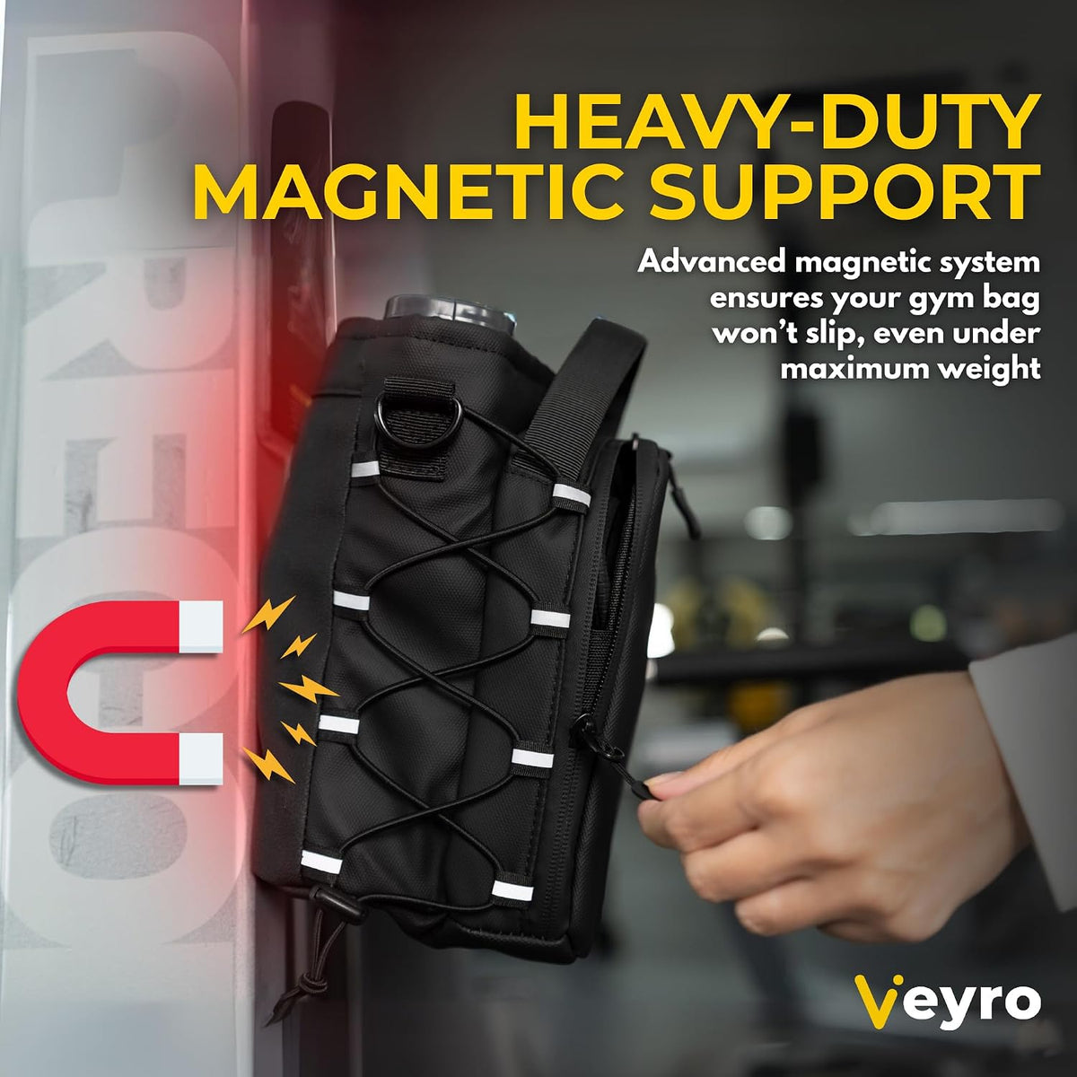 Magnetic Gym Bag with Strong Phone Mount - Magnetic Water Bottle Holder - Gym Water Bottle Bag for Men and Women - Crossbody Sling Pouch (Black)