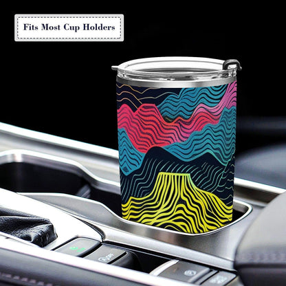 Colorful Waves Stainless Steel travel coffee cups with lids Leak Resistant Flip mugs for women for hot and cold drinks simple flip tumbler 20oz