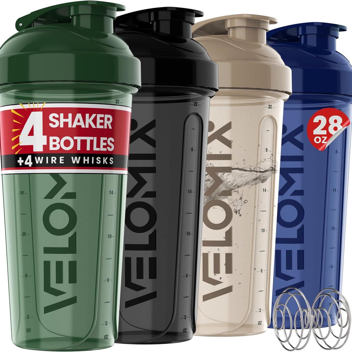 4 Pack 28oz Shaker Cups for Protein Shakes, Aqua Depths