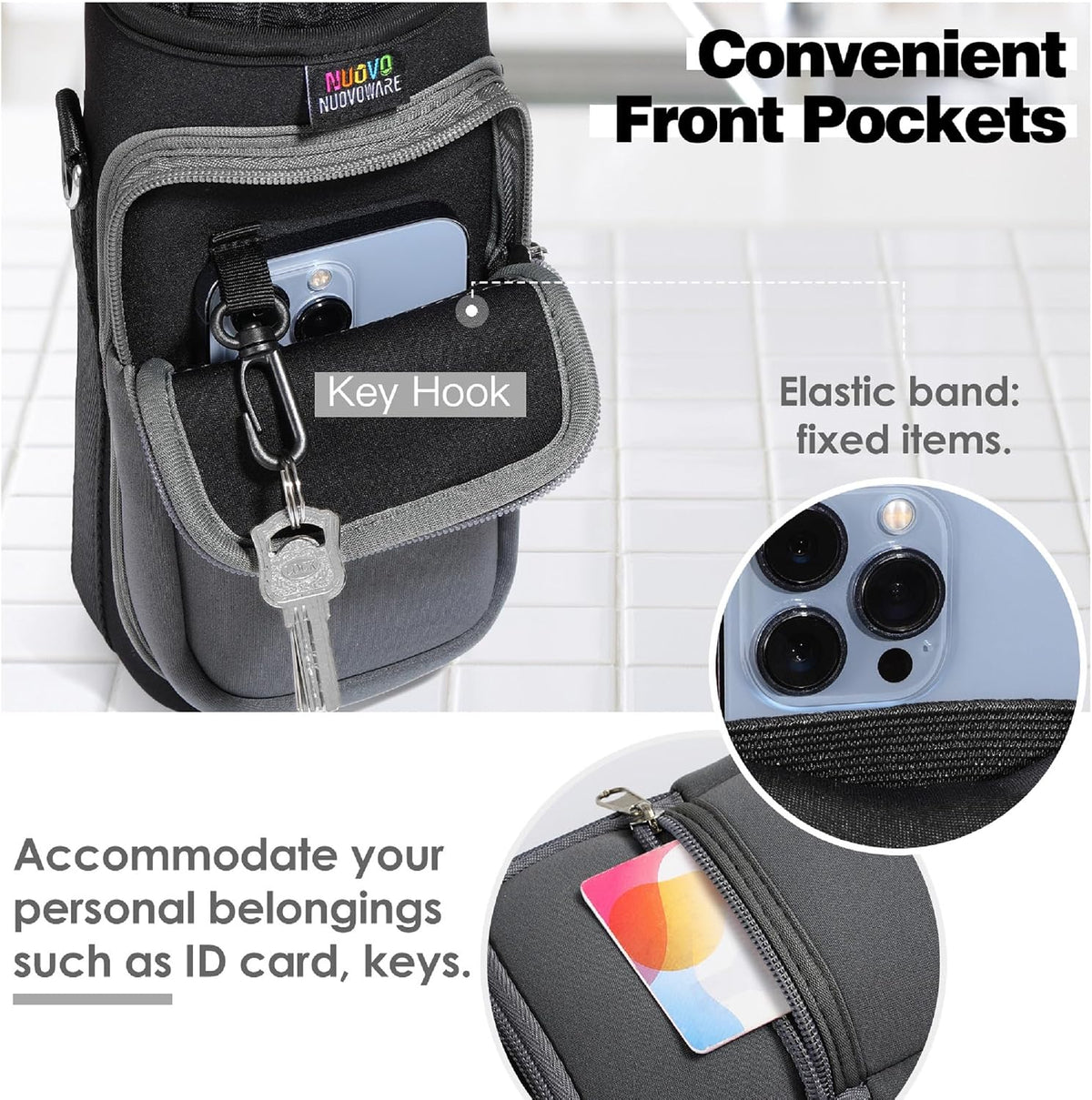 Water Bottle Holder With Strap, 2 Pack, 20-40 oz, Black+Black - Colors B