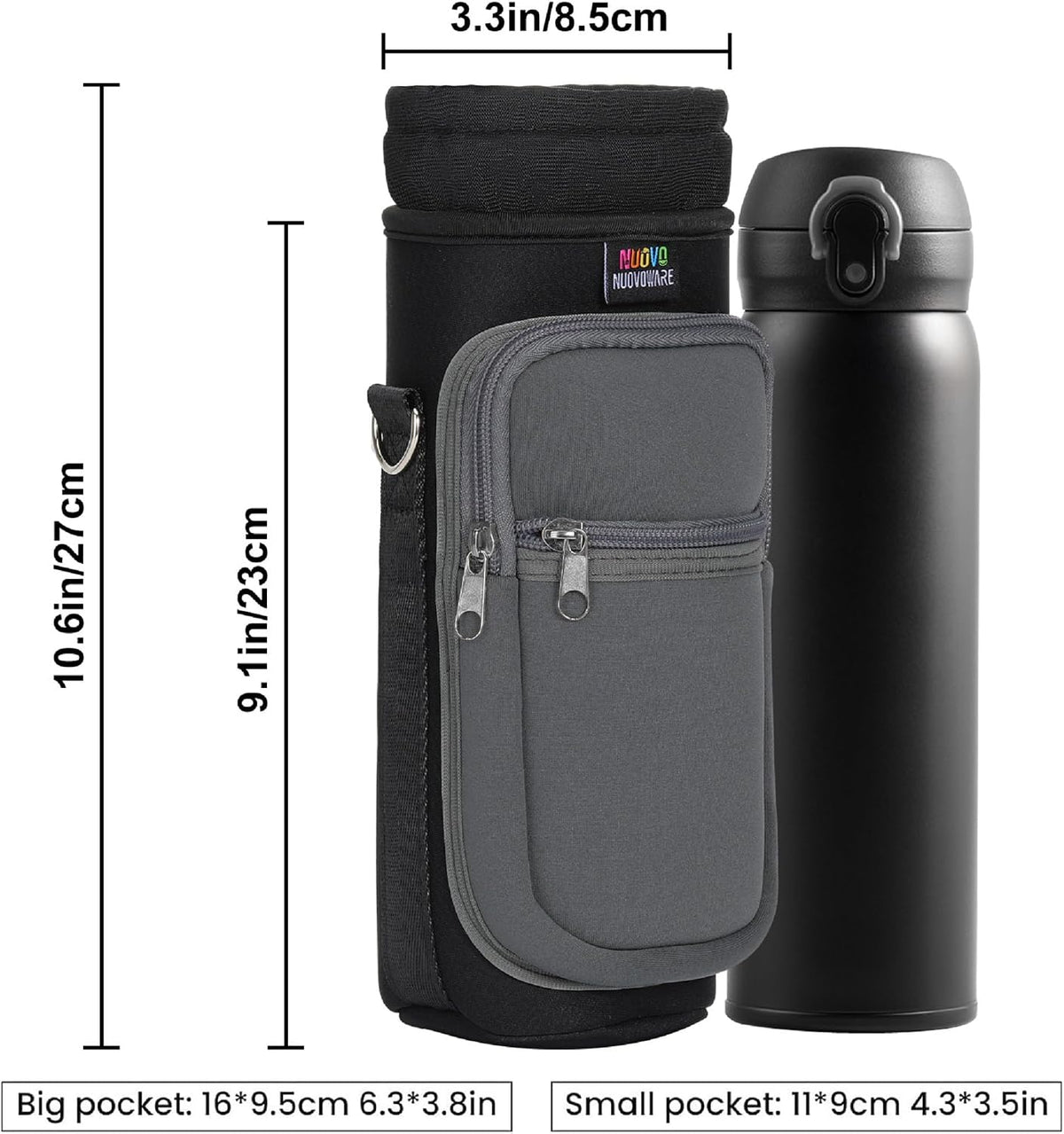 Water Bottle Holder With Strap, 2 Pack, 20-40 oz, Black+Black - Colors B