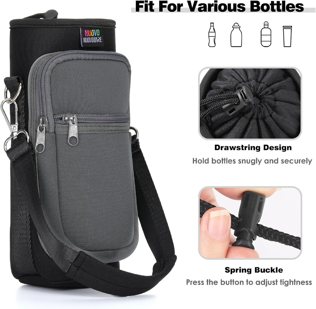 Water Bottle Holder With Strap, 2 Pack, 20-40 oz, Black+Black - Colors B