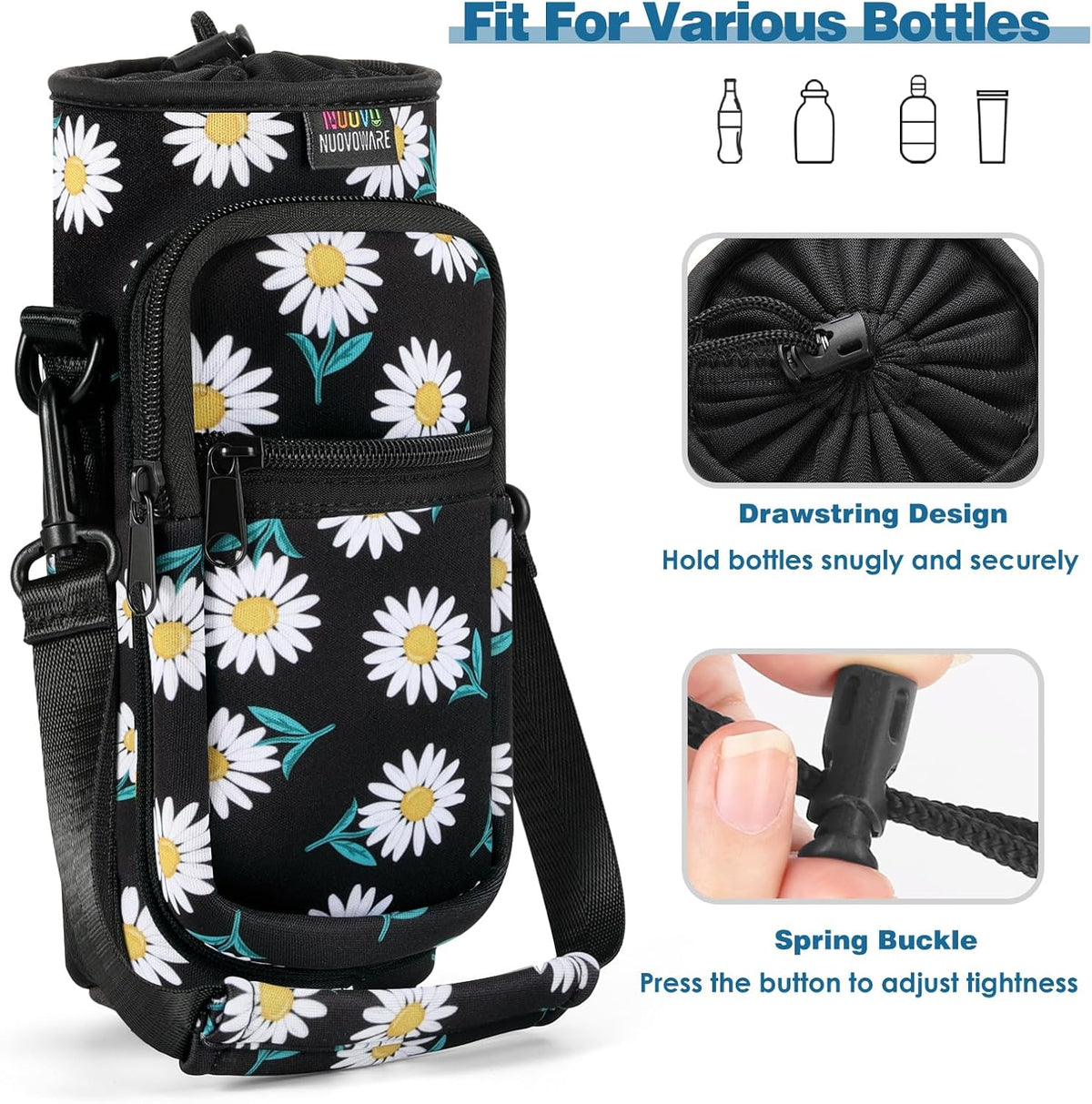 Water Bottle Holder With Strap, 2 Pack, 20-40 oz, Black+Black - Colors B