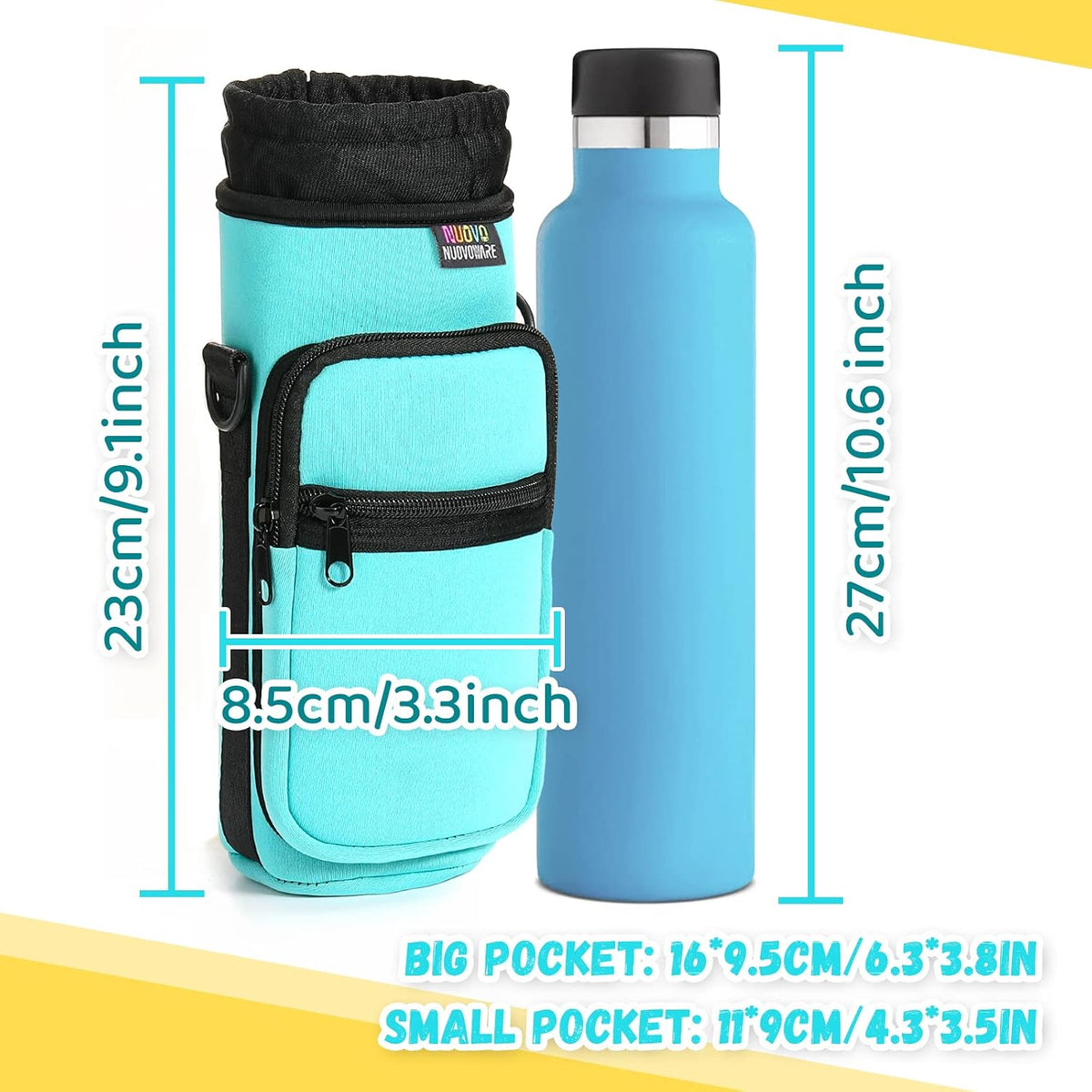 Water Bottle Holder With Strap, 2 Pack, 20-40 oz, Black+Black - Colors B