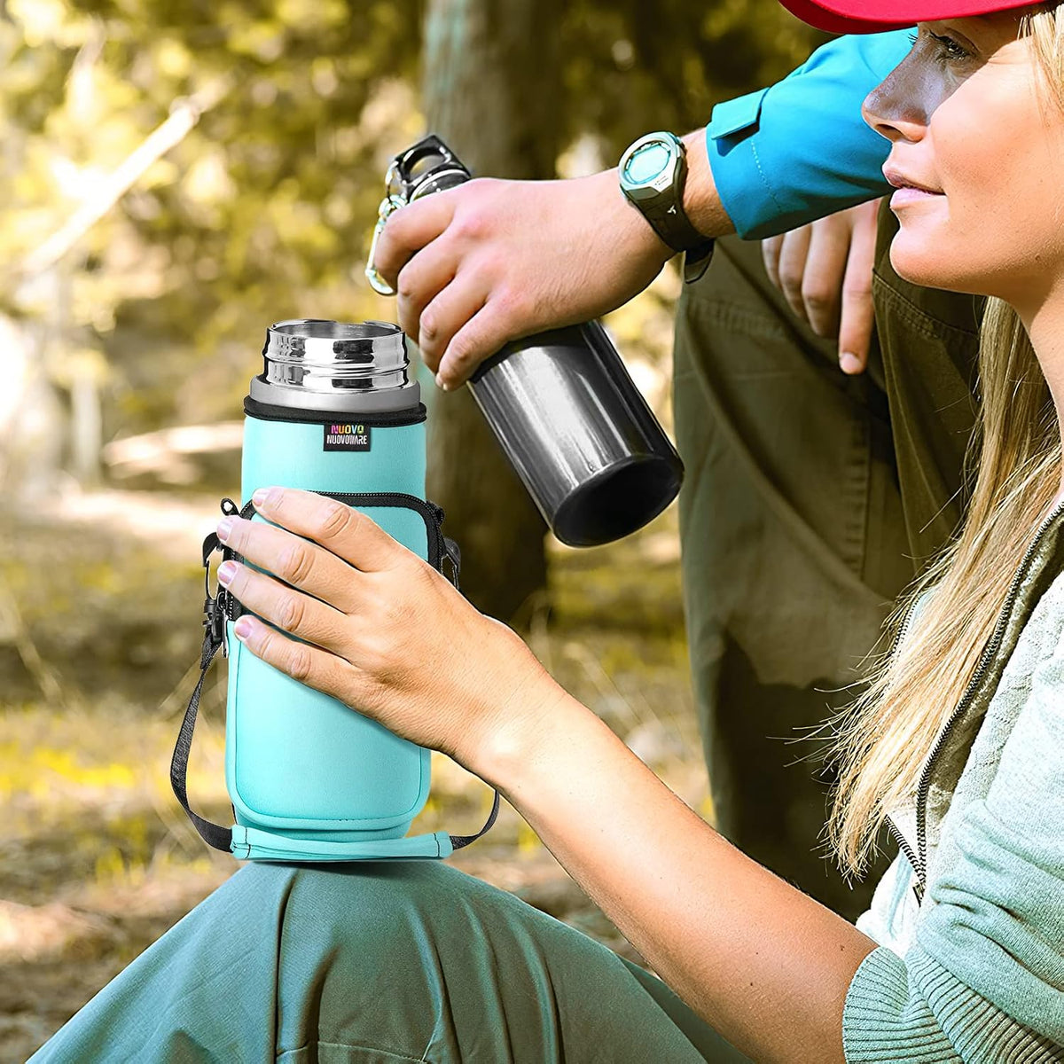 Water Bottle Holder With Strap, 2 Pack, 20-40 oz, Black+Black - Colors B