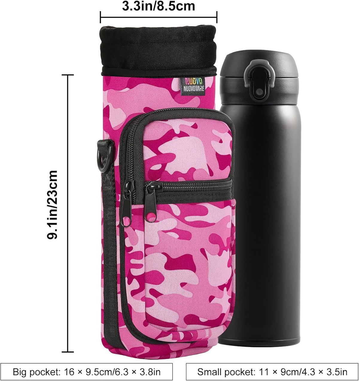 Water Bottle Holder With Strap, 2 Pack, 20-40 oz, Black+Black - Colors B
