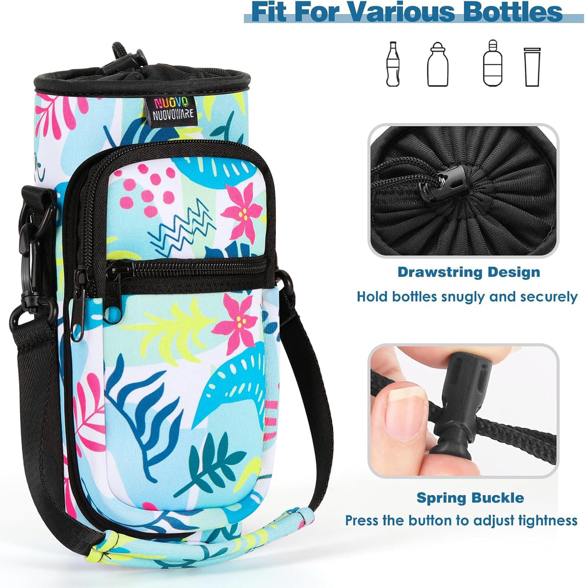 Water Bottle Holder With Strap, 2 Pack, 20-40 oz, Black+Black - Colors B