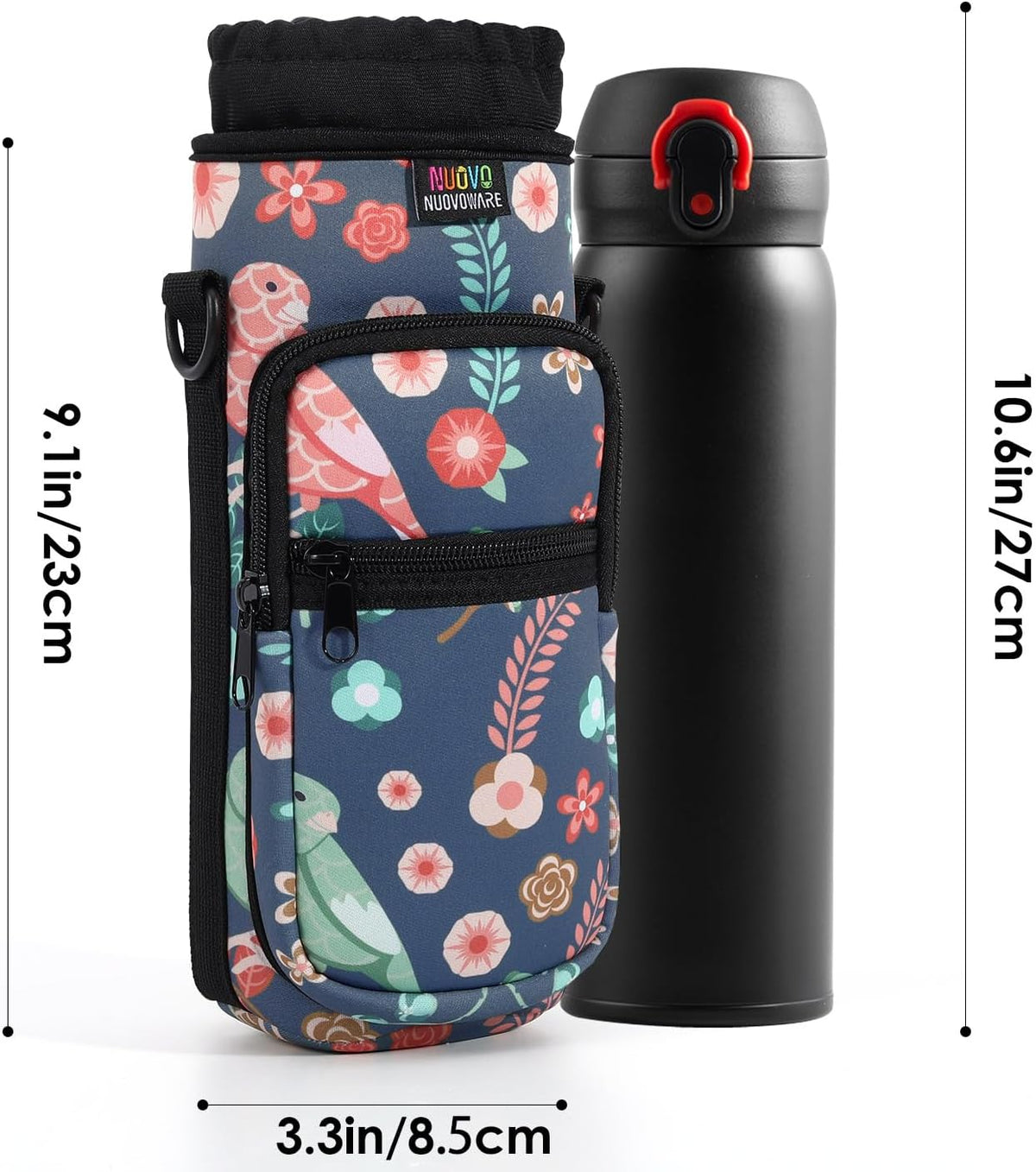 Water Bottle Holder With Strap, 2 Pack, 20-40 oz, Black+Black - Colors B