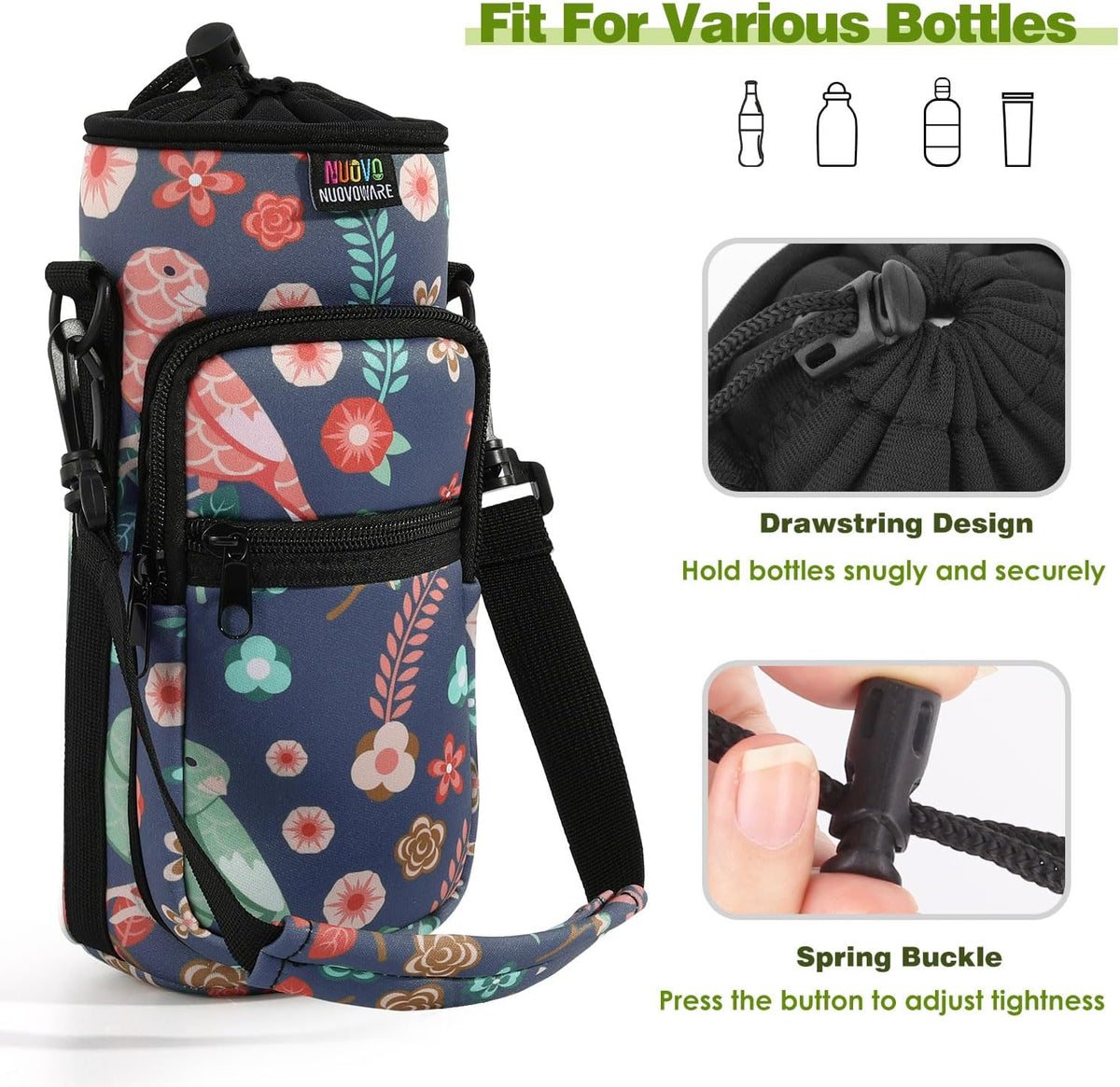 Water Bottle Holder With Strap, 2 Pack, 20-40 oz, Black+Black - Colors B