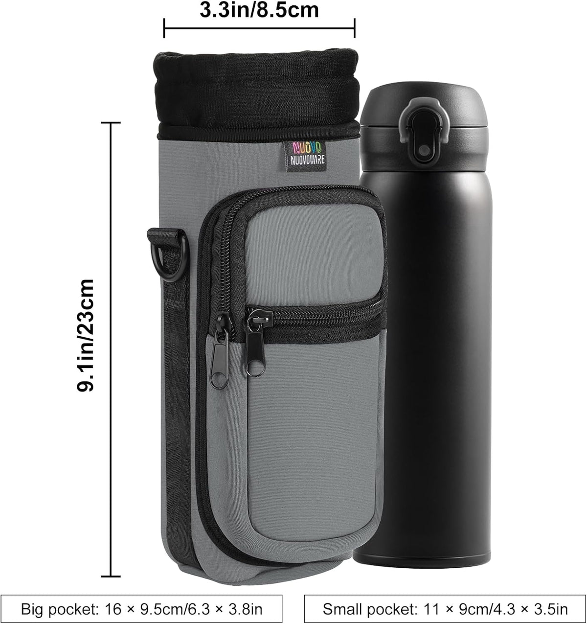 Water Bottle Holder With Strap, 2 Pack, 20-40 oz, Black+Black - Colors B