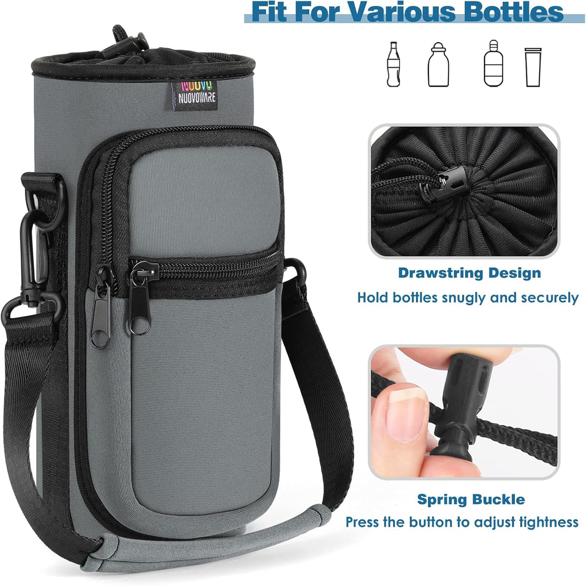 Water Bottle Holder With Strap, 2 Pack, 20-40 oz, Black+Black - Colors B