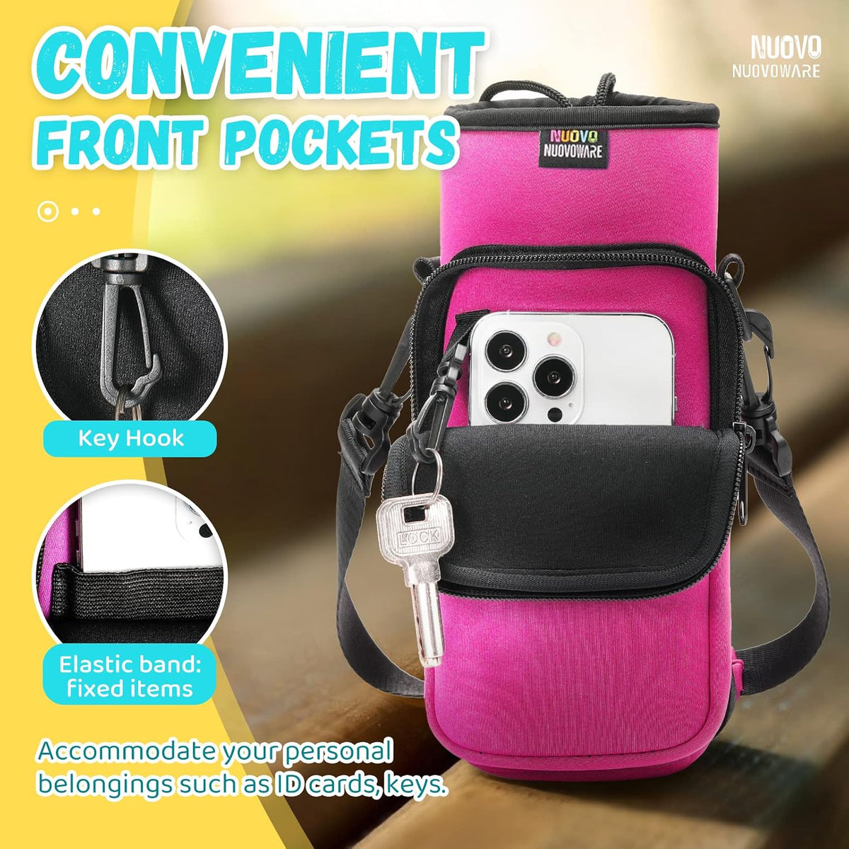 Water Bottle Holder With Strap, 2 Pack, 20-40 oz, Black+Black - Colors B