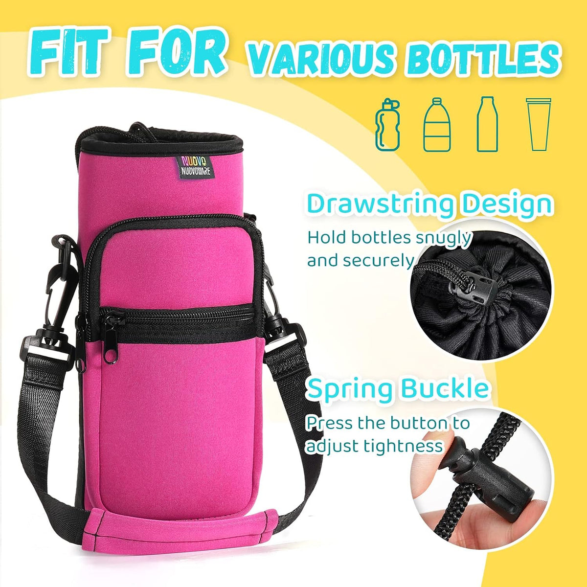 Water Bottle Holder With Strap, 2 Pack, 20-40 oz, Black+Black - Colors B