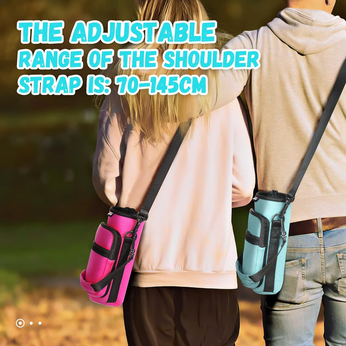 Water Bottle Holder With Strap, 2 Pack, 20-40 oz, Black+Black - Colors B