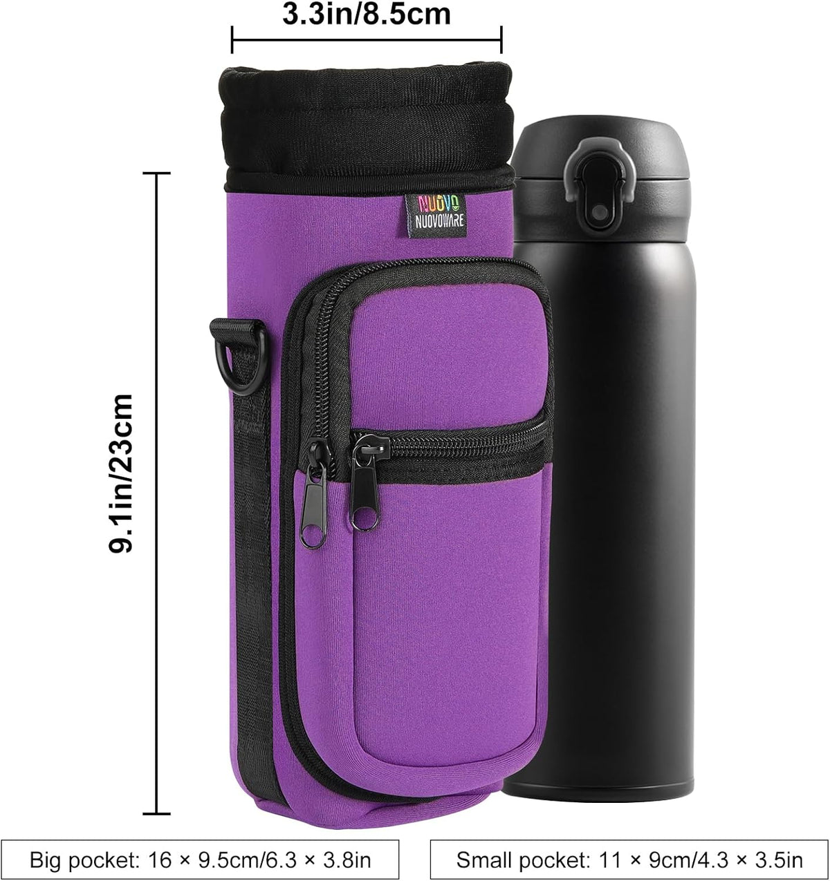 Water Bottle Holder With Strap, 2 Pack, 20-40 oz, Black+Black - Colors B