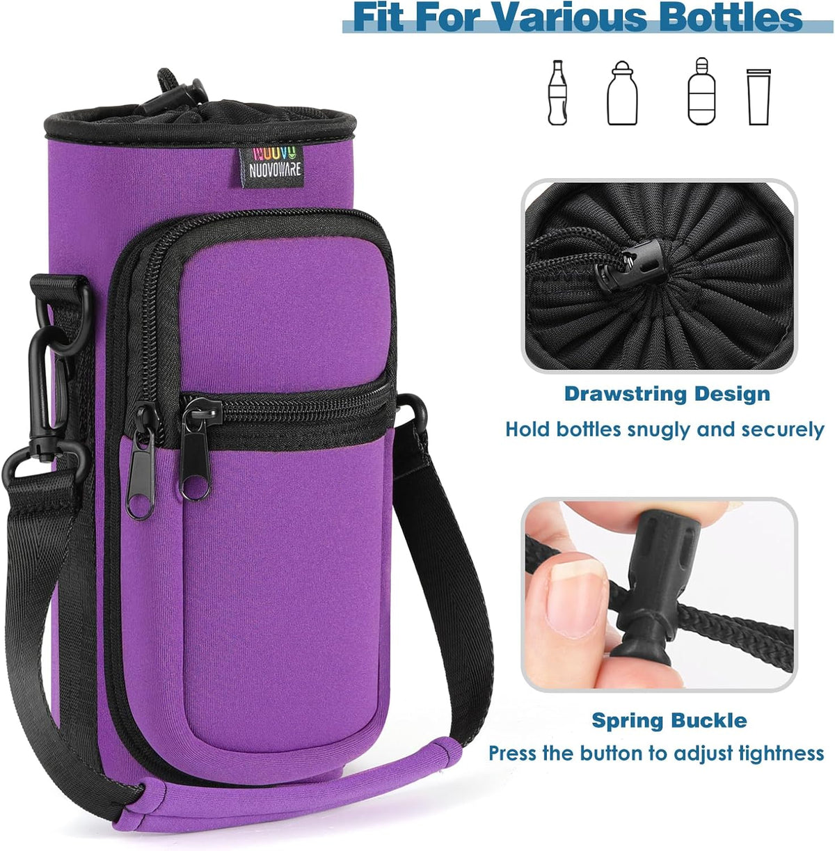 Water Bottle Holder With Strap, 2 Pack, 20-40 oz, Black+Black - Colors B