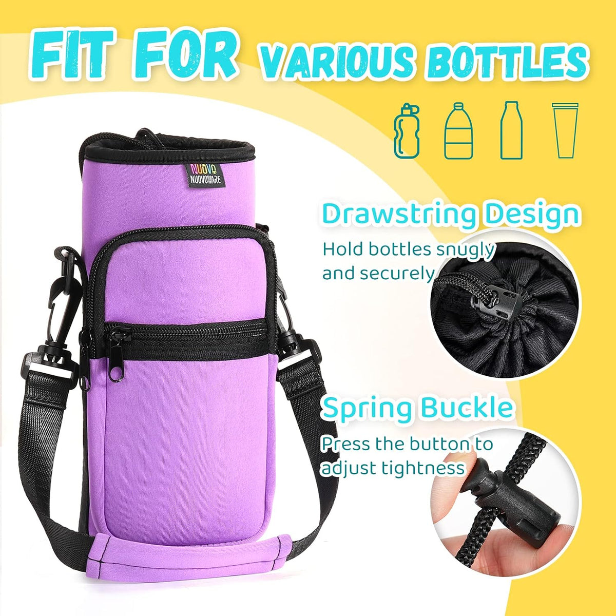 Water Bottle Holder With Strap, 2 Pack, 20-40 oz, Black+Black - Colors B