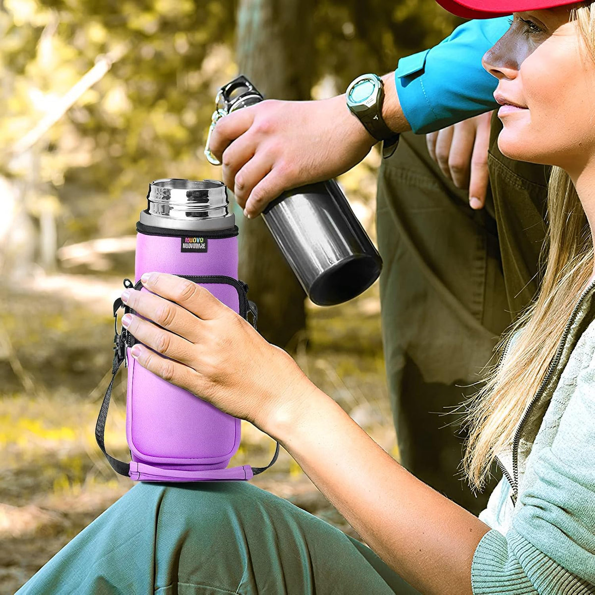 Water Bottle Holder With Strap, 2 Pack, 20-40 oz, Black+Black - Colors B