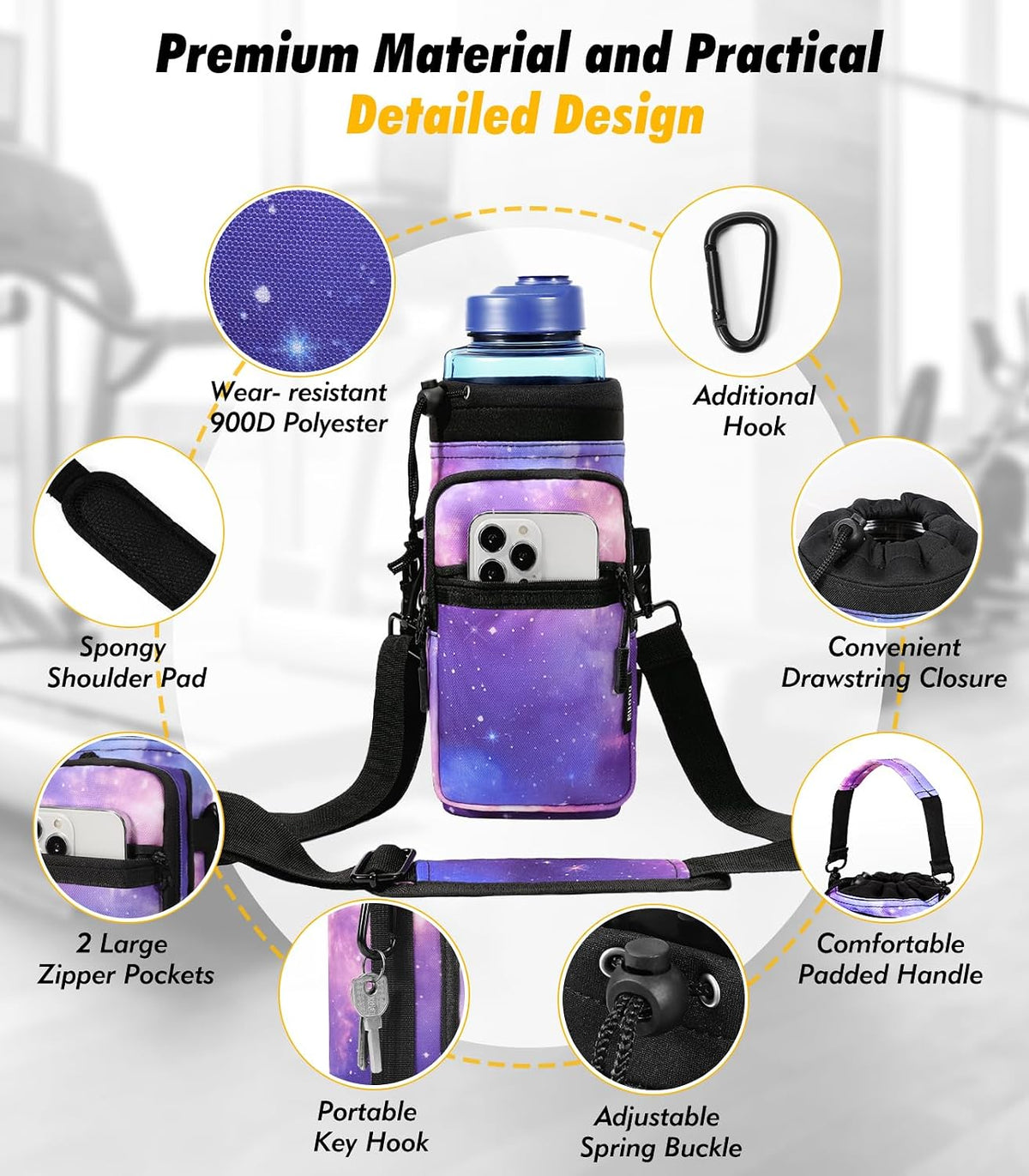 Water Bottle Holder With Strap, 2 Pack, 20-40 oz, Black+Black - Colors B
