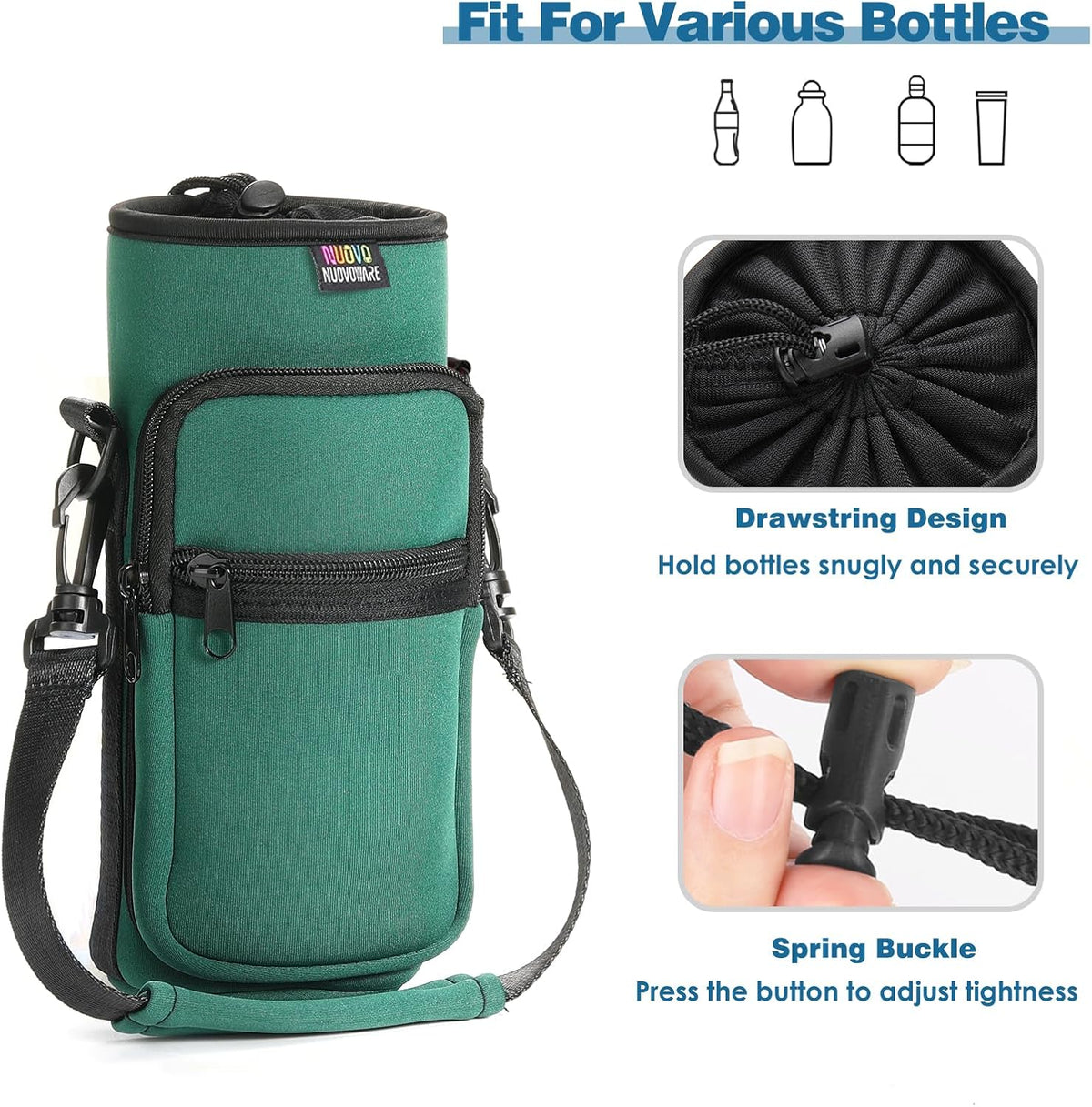 Water Bottle Holder With Strap, 2 Pack, 20-40 oz, Black+Black - Colors B