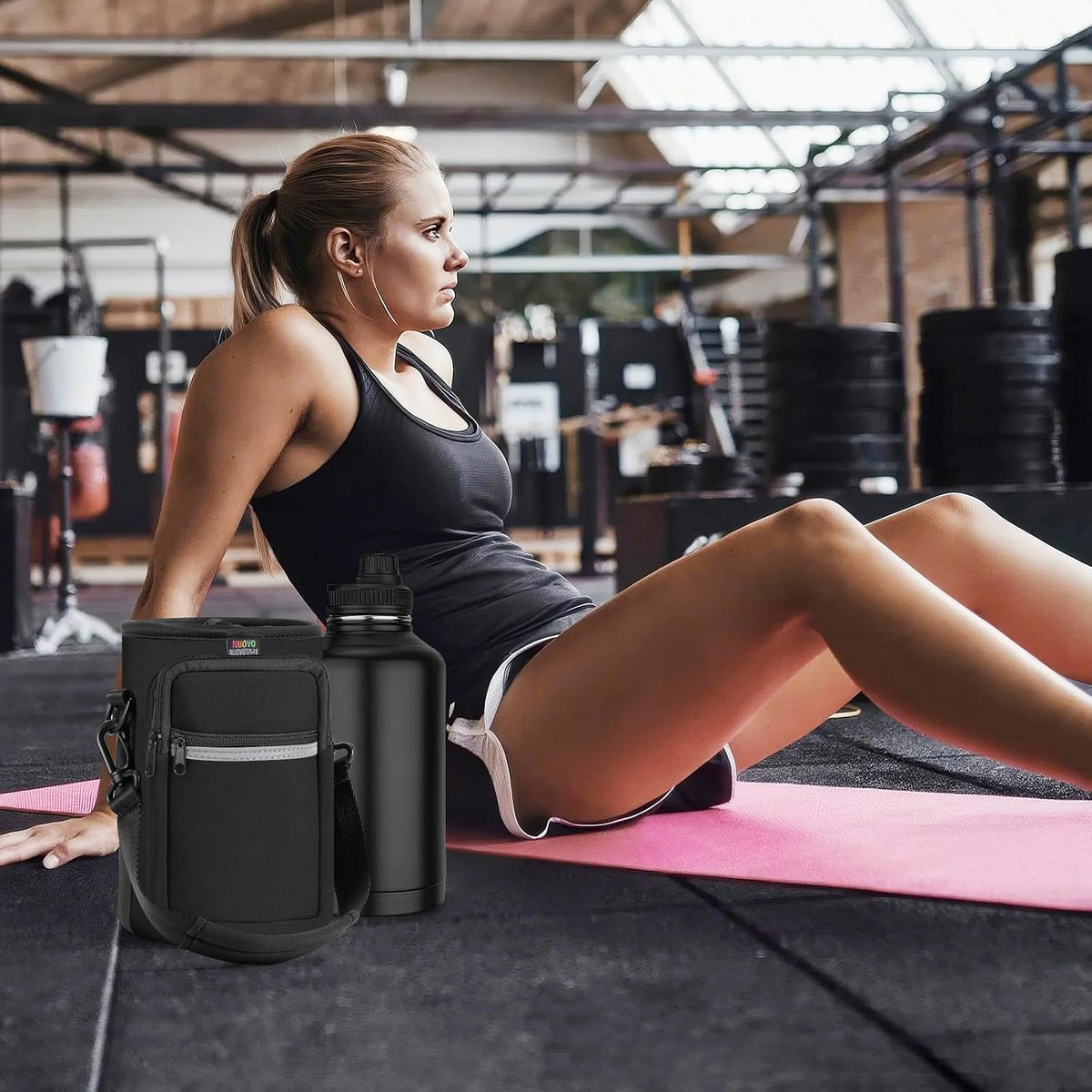 Water Bottle Holder With Strap, 2 Pack, 20-40 oz, Black+Black - Colors B