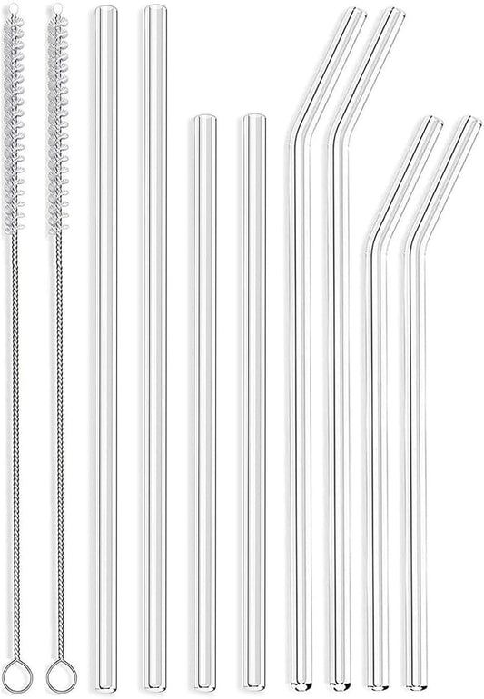 8-Pack 7mm Slim Glass Straws, Reusable Clear Skinny Drinking Straws for 20 oz 30 oz RTIC/YETI Tumblers, Tervis, Mason Jars with 2 Cleaning Brush