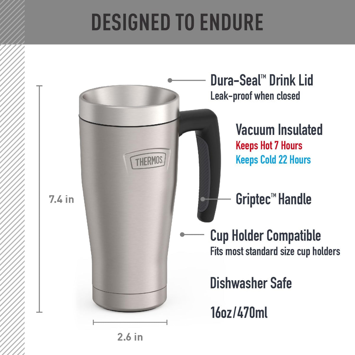 ICON SERIES, Stainless Steel Mug, Granite, 16 oz