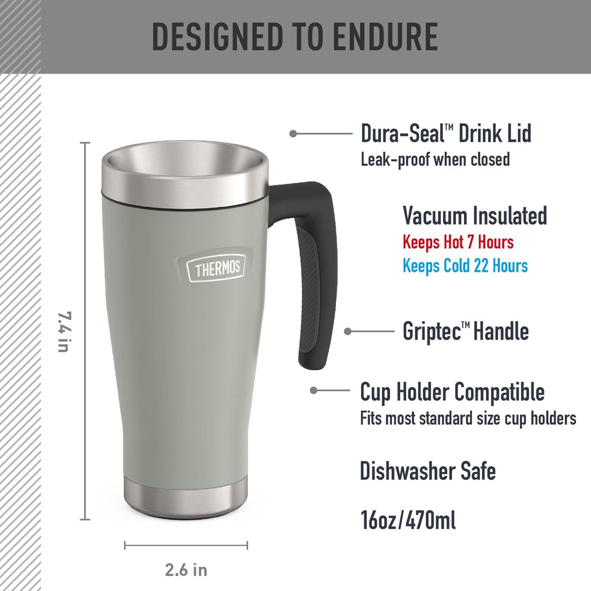 ICON SERIES, Stainless Steel Mug, Granite, 16 oz