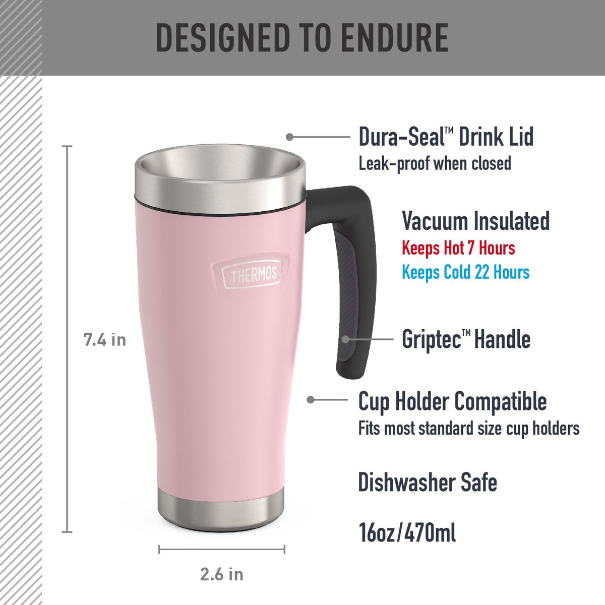 ICON SERIES, Stainless Steel Mug, Granite, 16 oz