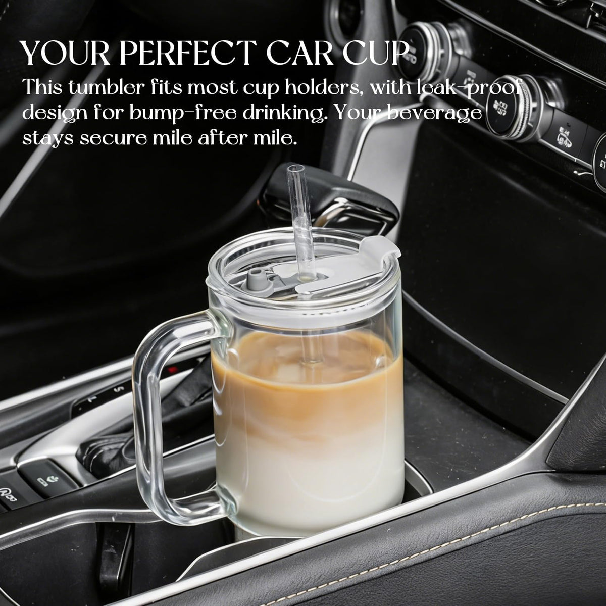 Large 26oz Clear Glass Mug with Handle and Sliding Lid – Aesthetic Ribbed Tumbler for Iced Coffee, Smoothies & Hot Drinks – Reusable Travel Cup with Straw, Dishwasher Safe (Ribbed Tumbler)