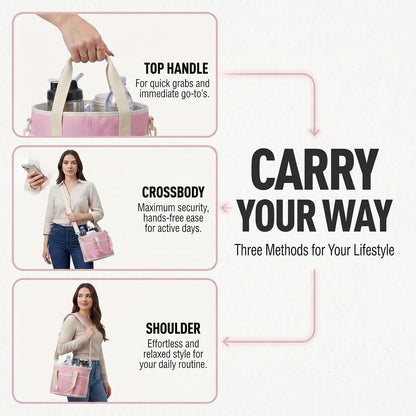Drink Carrier Tote Bag, Family Size 4 Compartment Drink Bag | Insulated 4 Water Bottle Holder, Adjustable Strap,Multiple Tumbler Carrier Caddy for Car,Delivery,Family Outings Fits Any Cup