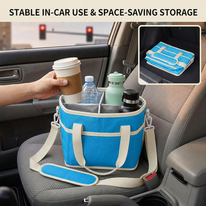 Drink Carrier Tote Bag, Family Size 4 Compartment Drink Bag | Insulated 4 Water Bottle Holder, Adjustable Strap,Multiple Tumbler Carrier Caddy for Car,Delivery,Family Outings Fits Any Cup