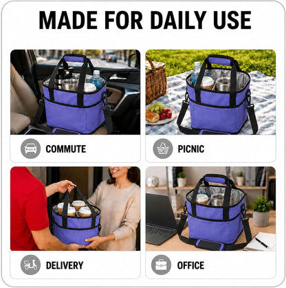 Drink Carrier Tote Bag, Family Size 4 Compartment Drink Bag | Insulated 4 Water Bottle Holder, Adjustable Strap,Multiple Tumbler Carrier Caddy for Car,Delivery,Family Outings Fits Any Cup