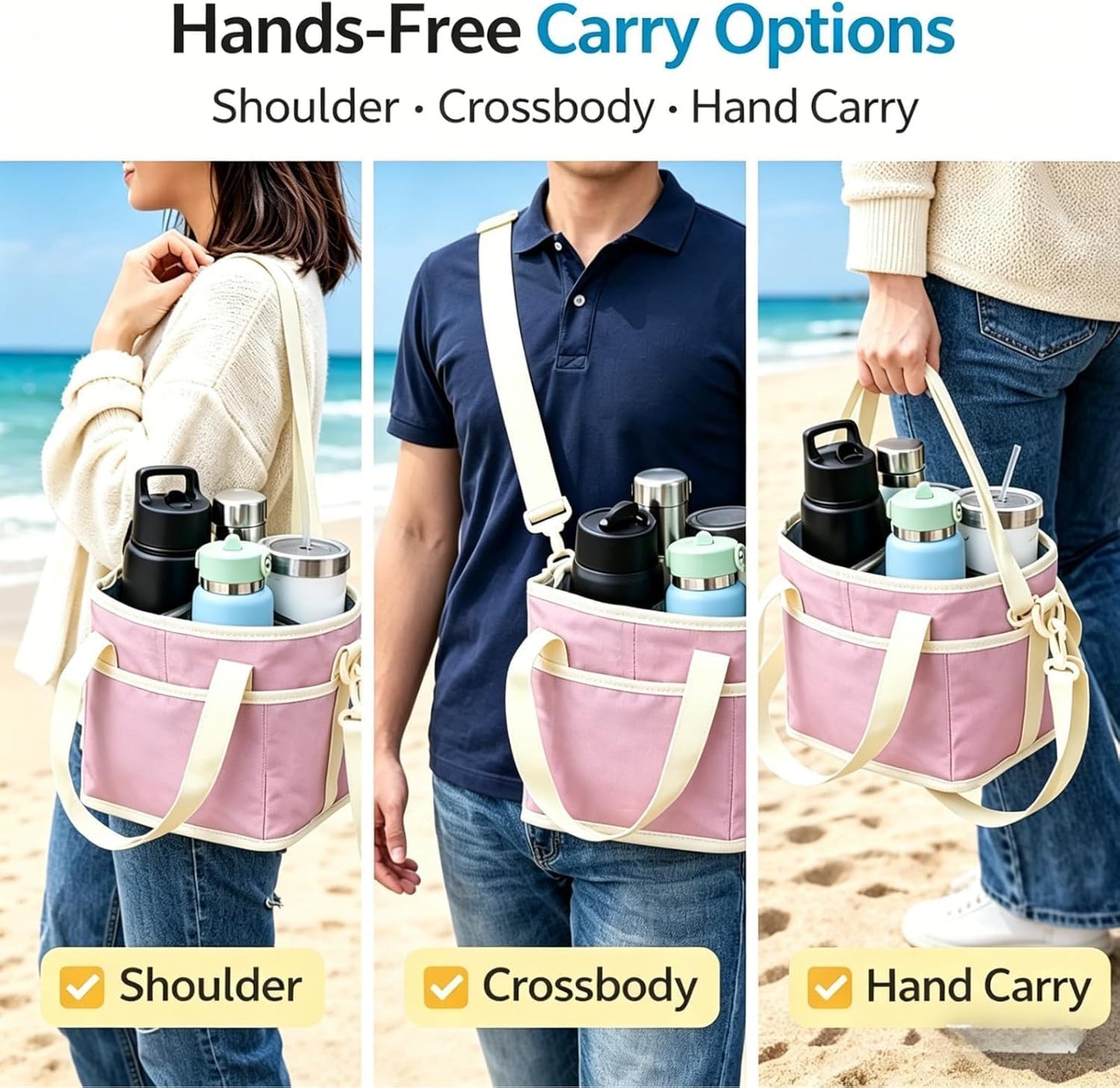Drink Carrier Bag for 4 Cups, Insulated Drink Carrier with 4 Compartments, Portable Tumbler Holder with Adjustable Strap, Drink Caddy Tote for Coffee, Travel, Takeout & Outings (Black)