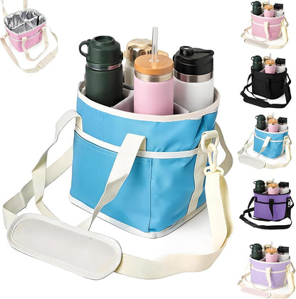 Drink Carrier Bag for 4 Cups, Insulated Drink Carrier with 4 Compartments, Portable Tumbler Holder with Adjustable Strap, Drink Caddy Tote for Coffee, Travel, Takeout & Outings (Black)