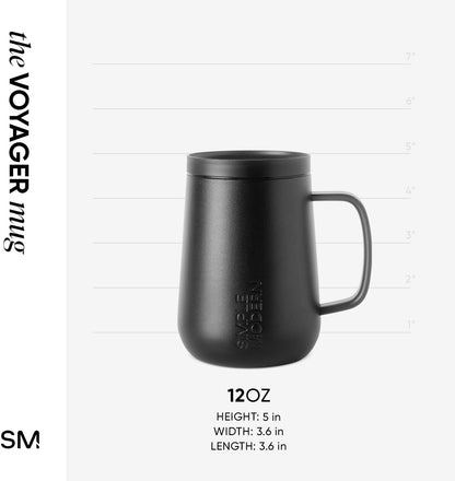 Voyager Signature Mug | Travel Coffee Tumbler with 360° Lid and Handle | Ceramic-Lined Insulated Stainless Steel Iced Cold Brew Cup | 12oz, Almond Birch