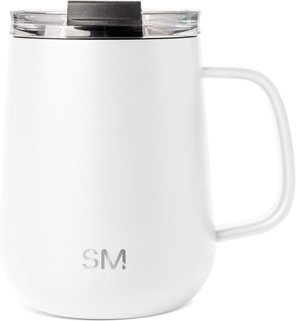 Voyager Signature Mug | Travel Coffee Tumbler with 360° Lid and Handle | Ceramic-Lined Insulated Stainless Steel Iced Cold Brew Cup | 12oz, Almond Birch