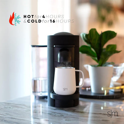 Voyager Signature Mug | Travel Coffee Tumbler with 360° Lid and Handle | Ceramic-Lined Insulated Stainless Steel Iced Cold Brew Cup | 12oz, Almond Birch