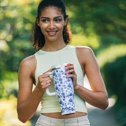 40oz Road Trip Tumbler, Insulated, Ceramic Lined, Periwinkle Bouquet