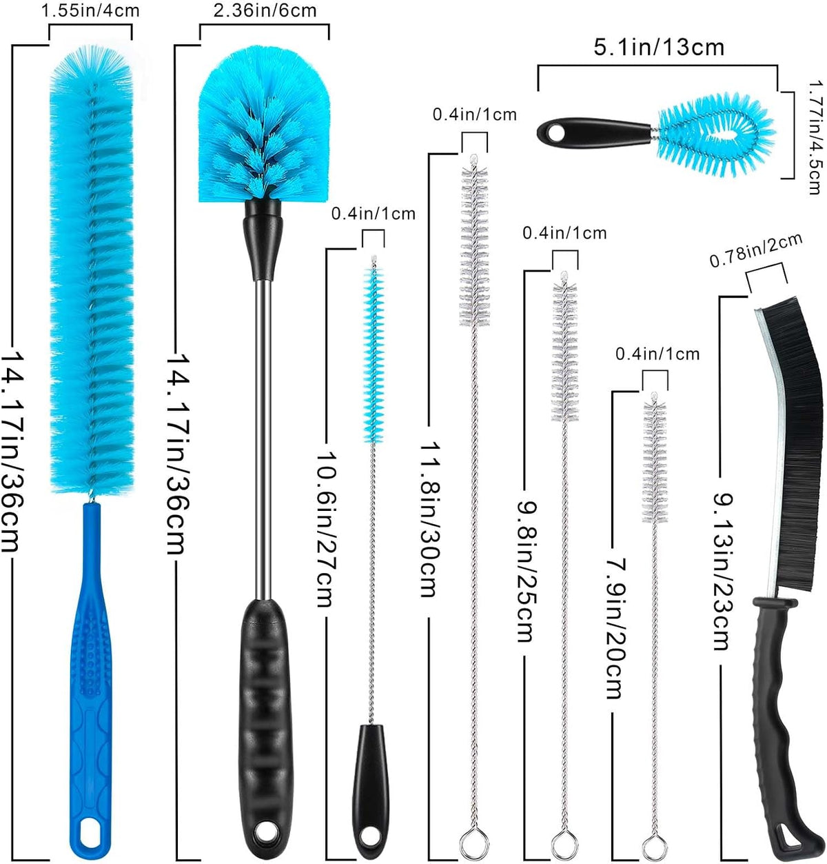 Bottle Brush Cleaning Set - Multi Cup Brush, Water Bottle Cleaner, Crevice Cleaning Brush Pipe & Tube Brushes for Tight Spaces, Grout Brush Cleaner Brush Long Straw Cleaner Brush